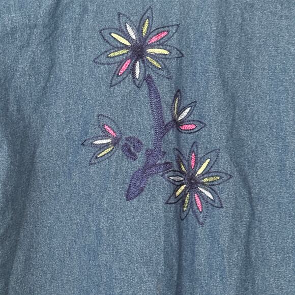 Vintage 1980s Denim Jean Long Sleeve Embroidered Collared Full Button Jacket L - Picture 4 of 8